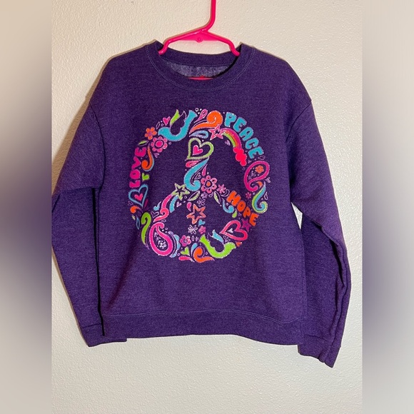 Girls’ Sweatshirt & Hoodie Bundle-Hanes Peace Sign/Cat & Jack Kindness(Size 7/8) - Picture 2 of 8